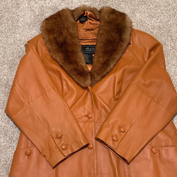 Vintage Brown Genuine Leather Coat with Faux Fur Collar Terry Lewis Y2K - Picture 4 of 8
